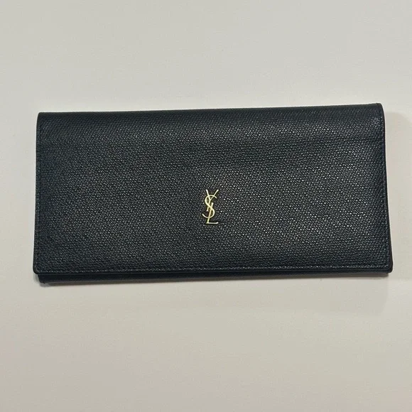 Yves SAINT LAURENT Y line logo Round zipper Long wallet  Yves Saint Laurent Black Wallet with Gold Logo display picture 1